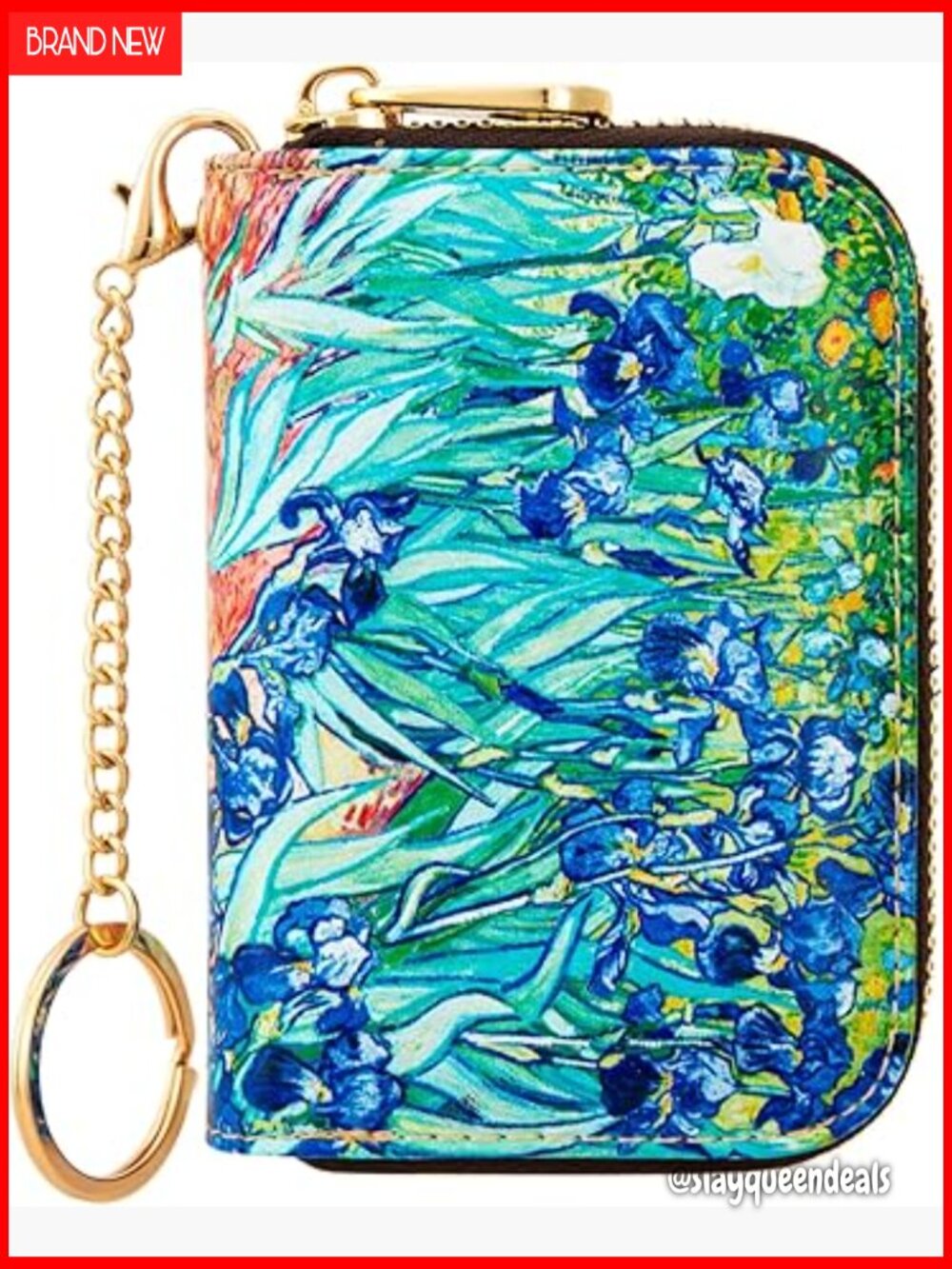 Slim RFID Blocking Leather Wallet with Keychain, 10 Card Slots